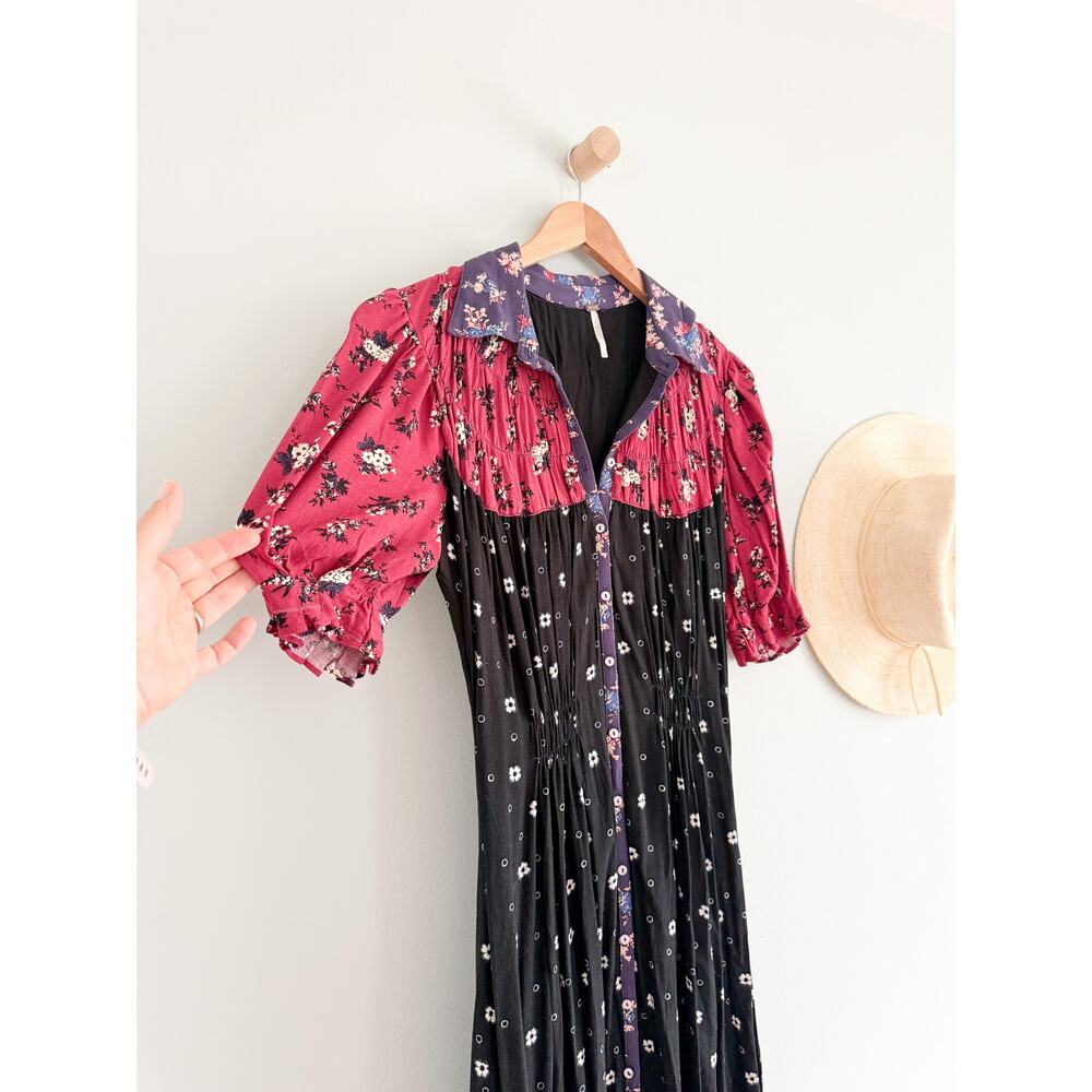 Free People | NWOT Nora Midi Dress Floral Shirt Dress Boho Prairie | Sz S - Picture 3 of 10